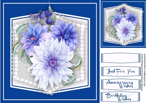 Beautiful Deep Blue Dalhias on Boarder Lace 