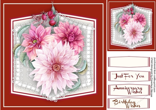 Beautiful Pink Dalhias on Boarder Lace 