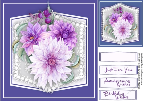 Beautiful Lilac Dalhias on Boarder Lace 