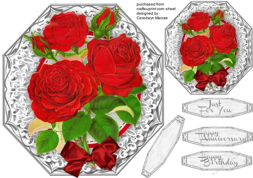 Silver Octagonal Mat with Red Roses and Lace 