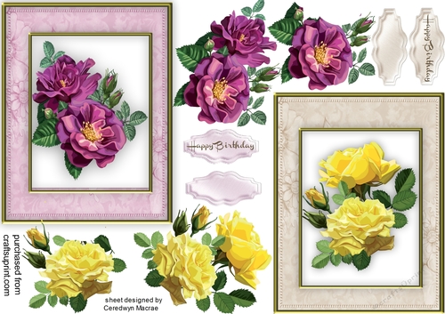2 Beautigful Roses in Frames With Decoupage 