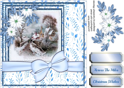 Beautiful  White Poinsettias and Christmas Scene