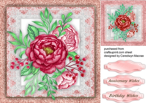 Pink  Peony on lace 