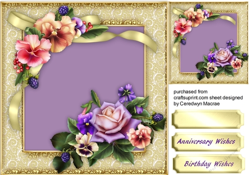 Beautiful pansys and Roses in Gold Frame 