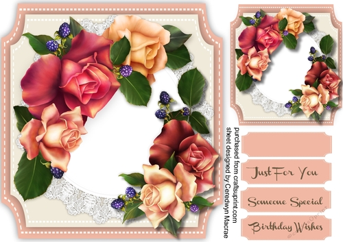 Beautirful August Mood roses on Cut Out Mat 