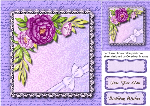 Beautiful lilac Peony on Lace Square 