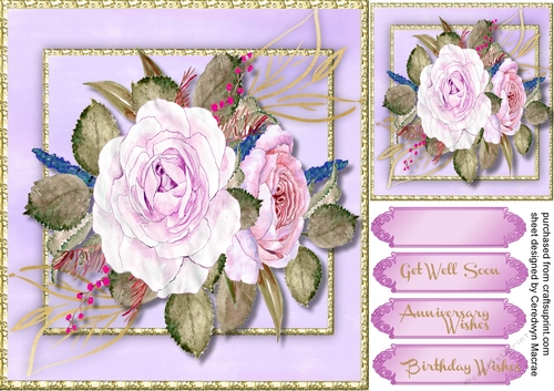 Pale Lilac roses on Gold edged frame 