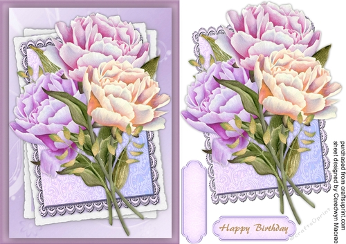 Beautiful Lilac Peonies on a Lilac Lace Mat 
