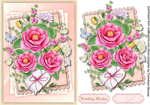 Lovely  Pink Roses on Pink lace Mat 
