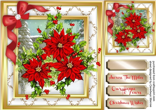 Christmas Poinsettias on a Gold lattice frame  