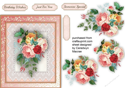 Beautiful Watercoloured roses on Lace 1