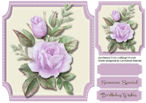 Beautiful Roses on Lilac Cut Out Mat