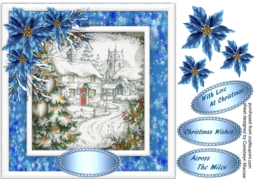Christmas Blessings with Blue Poinsettias
