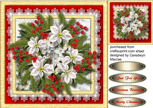 Beautiful Wreath of Poinsettias and Holly