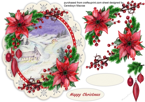 Oval Scene with Poinsettias  1
