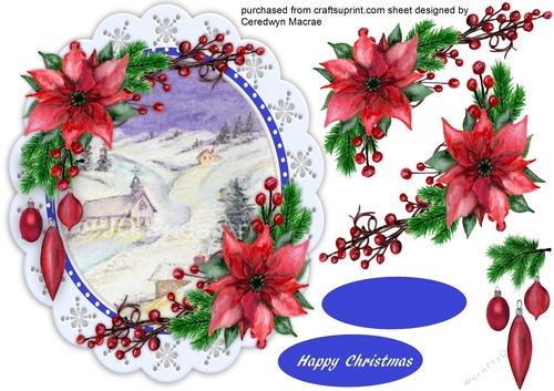 Oval Scene with Poinsettias 2 