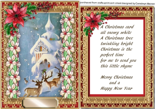 A5 Lovely Reindeers in The Snow .With Verse,
