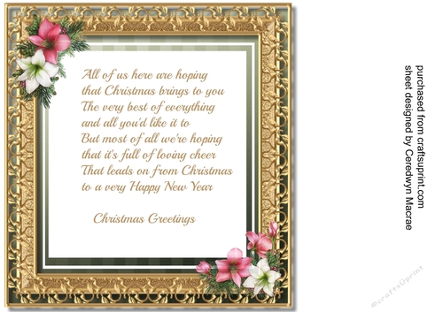 8x8 Incert with Verse  Christmas vintage Amaryllis