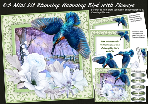 8x8 Mini Kit Stunning Humming Bird ad Flowers ( Green )