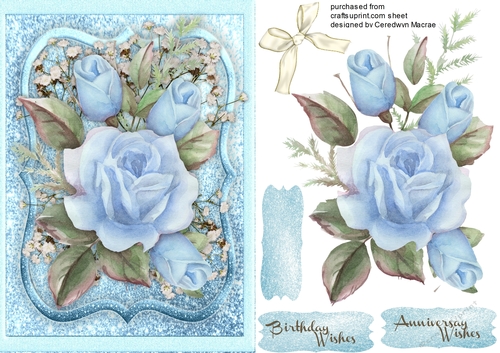 Blue Roses on a Glitter Mat