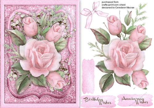 Pink Roses on a Glitter mat 