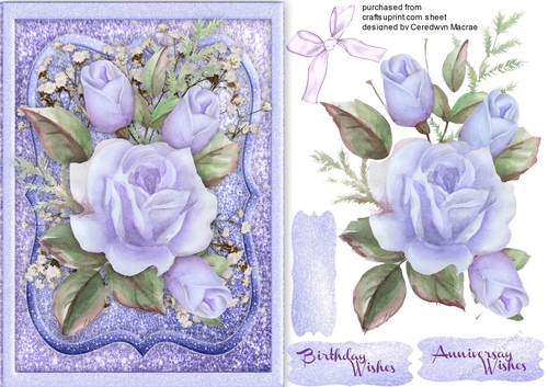 Lilac Roses on a Glitter mat 