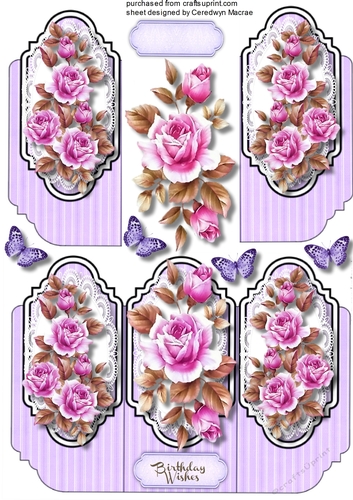 Beautiful Tri card with Lilac Roses