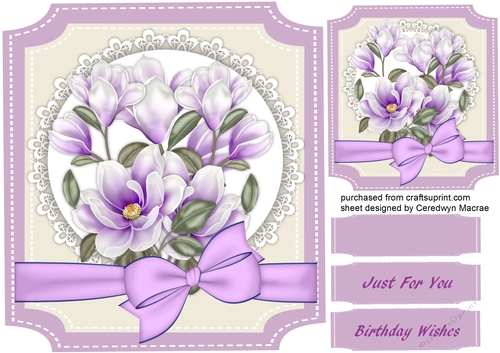 Beautiful Lilac  Magnolias on a Cut Out Mat 
