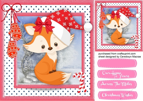 Cute Fox in Red Santa Hat 