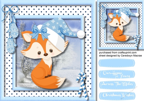 Cute Fox in Blue Santa Hat 