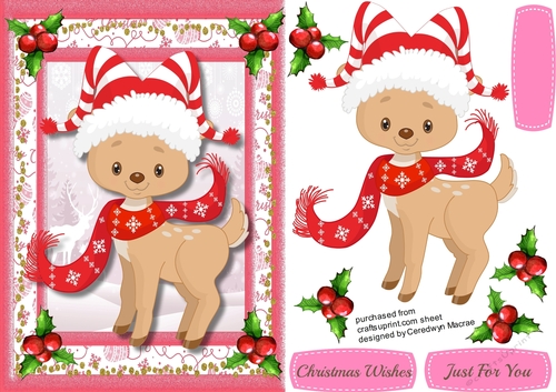 Cute Cute Reindeer in his  red hat 