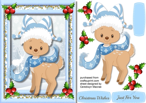 Cute Cute Reindeer in his blue hat 