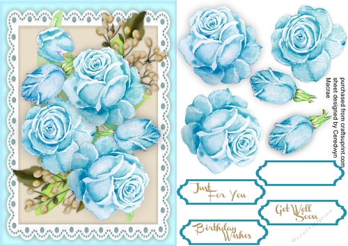 A5 Stunning Aqua Roses on lace 