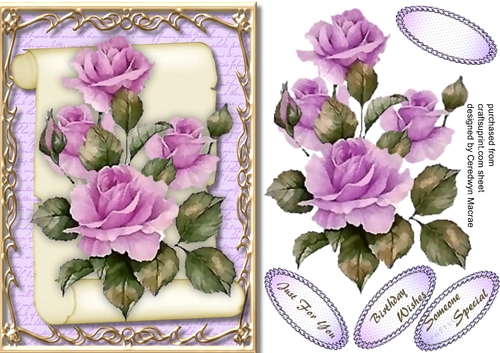 Beautiful Lilac Roses on a Scroll mat 