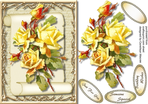 Beautiful Yellow Roses on a Scroll mat 