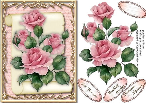 Beautiful Pink Roses on a Scroll mat 