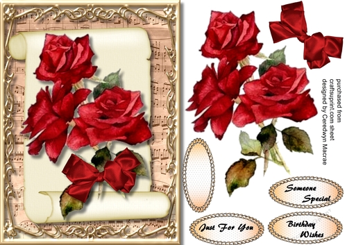 Beautiful Red Roses on a Scroll mat 