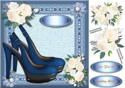 Beautifu Blue Shoes and  White Roses 