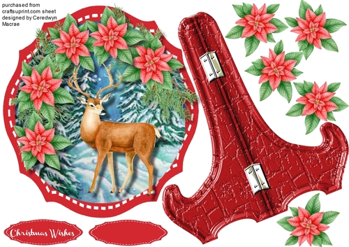 Plate and Stand ,  Beautiful Stag and Poinsettias 