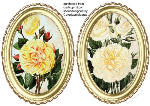 2 Beautiful Yellow Roses in a Gold feame 
