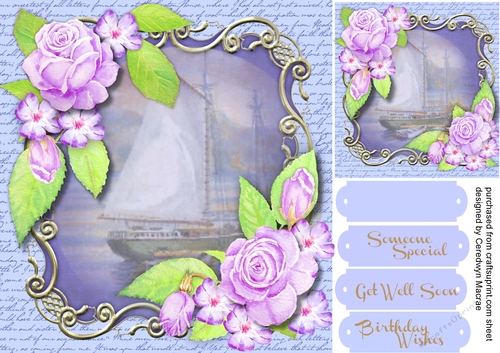 Beautiful Lilac  Roses in Ornate Frame  
