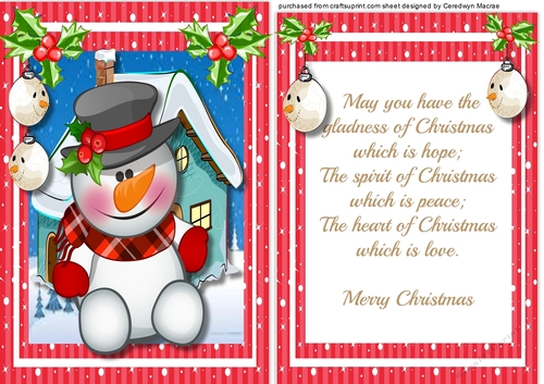 Snowman With His Plaid Scarf  ,with Verse