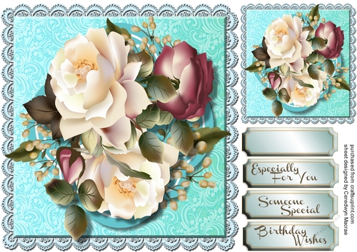 Beautiful Roses on Aqua lace mat 