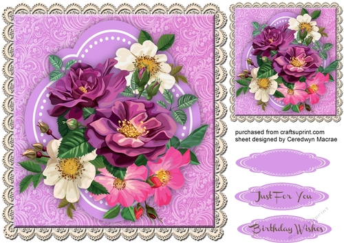 Beautiful Lilac Roses on a Lace Mat 