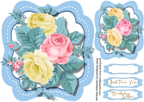 Beautiful Roses in a blue Stitched bracket mat 1 