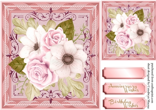 Beautiful Pink Anemones in a Ornate Frame 