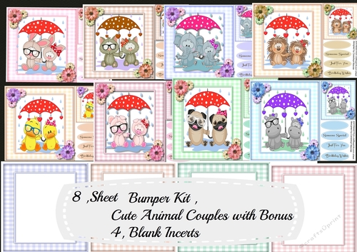 8 Sheet Bumper kit , Cute Animal Couples with Bonus Incerts 