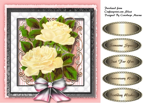 Beutiful Yellow  Roses on a Ornate plaque 
