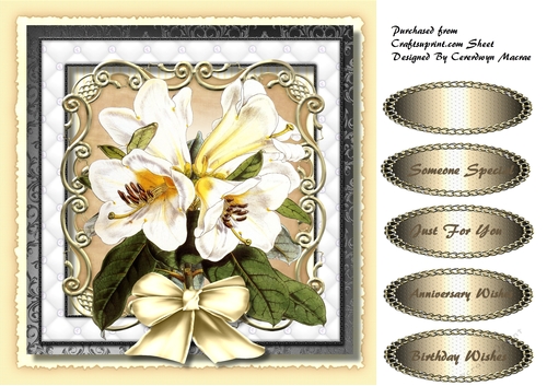 Beautiful White bell lillies in a ornate plaque 