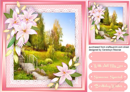 Beautiful Lillys in Garden Scene with Lace 